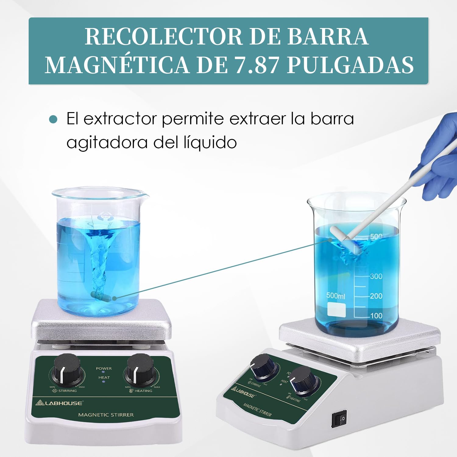 LHS-2 Agitador Magnético Placa Calefactora, 300°C/572°F, 2000RPM | Placa hasta 300°C, 2L, 4 barras PTFE y recuperador, soporte, variable, para calentamiento y mezcla en laboratorio