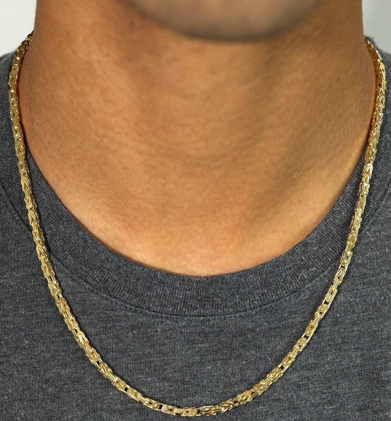 14K Gold Plated Sterling Silver 20" Byzantine Link Chain Necklace for Men & Women with Lobster Claw Clasp Italian 14K Sterling Silver Jewelry Gifts2