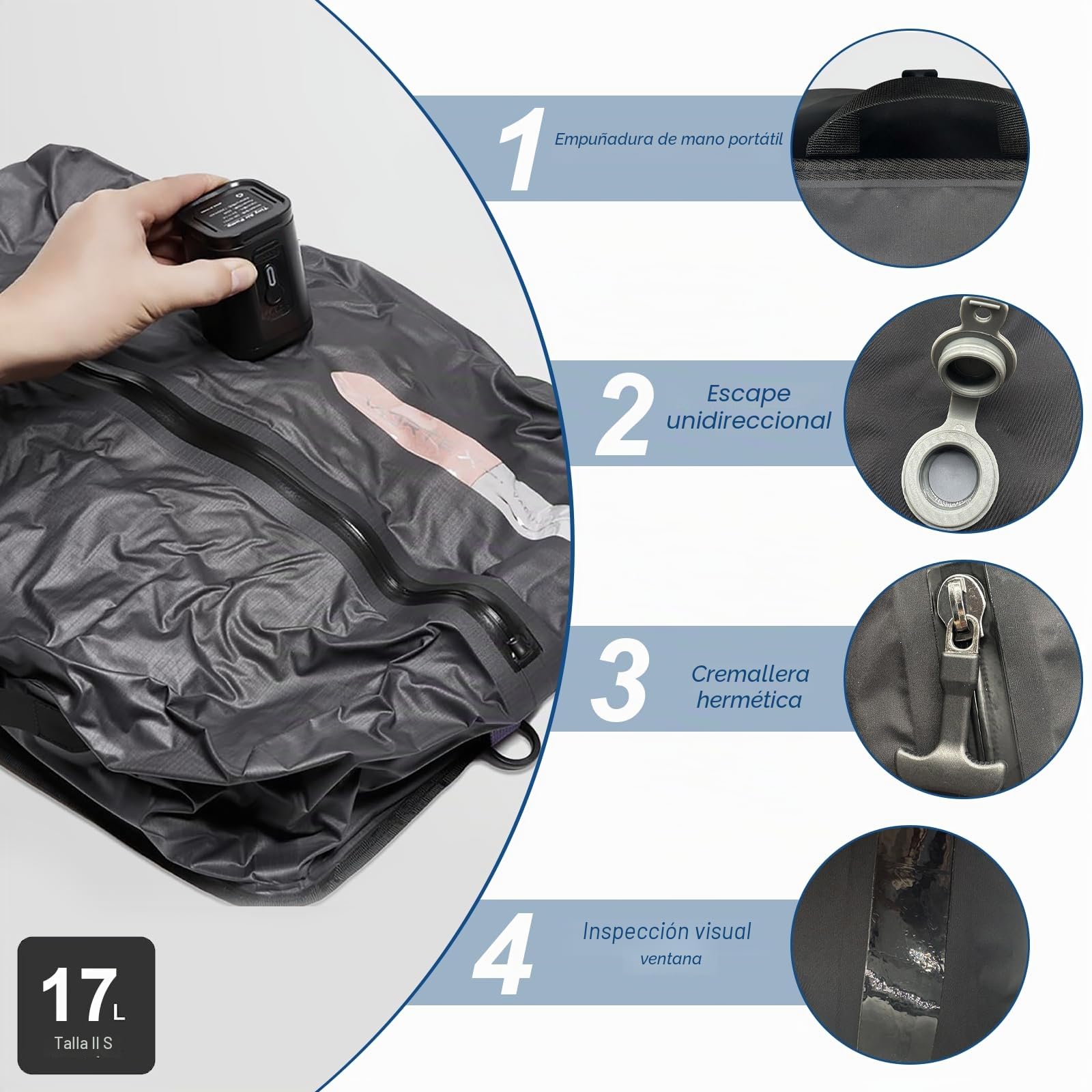 3 Piezas Bolsas Vacio Ropa, Bolsas Vacio Ropa Viaje, Bolsas Compresion Viaje, con ventana transparente y asa, ahorra espacio, para maleta, mochila
