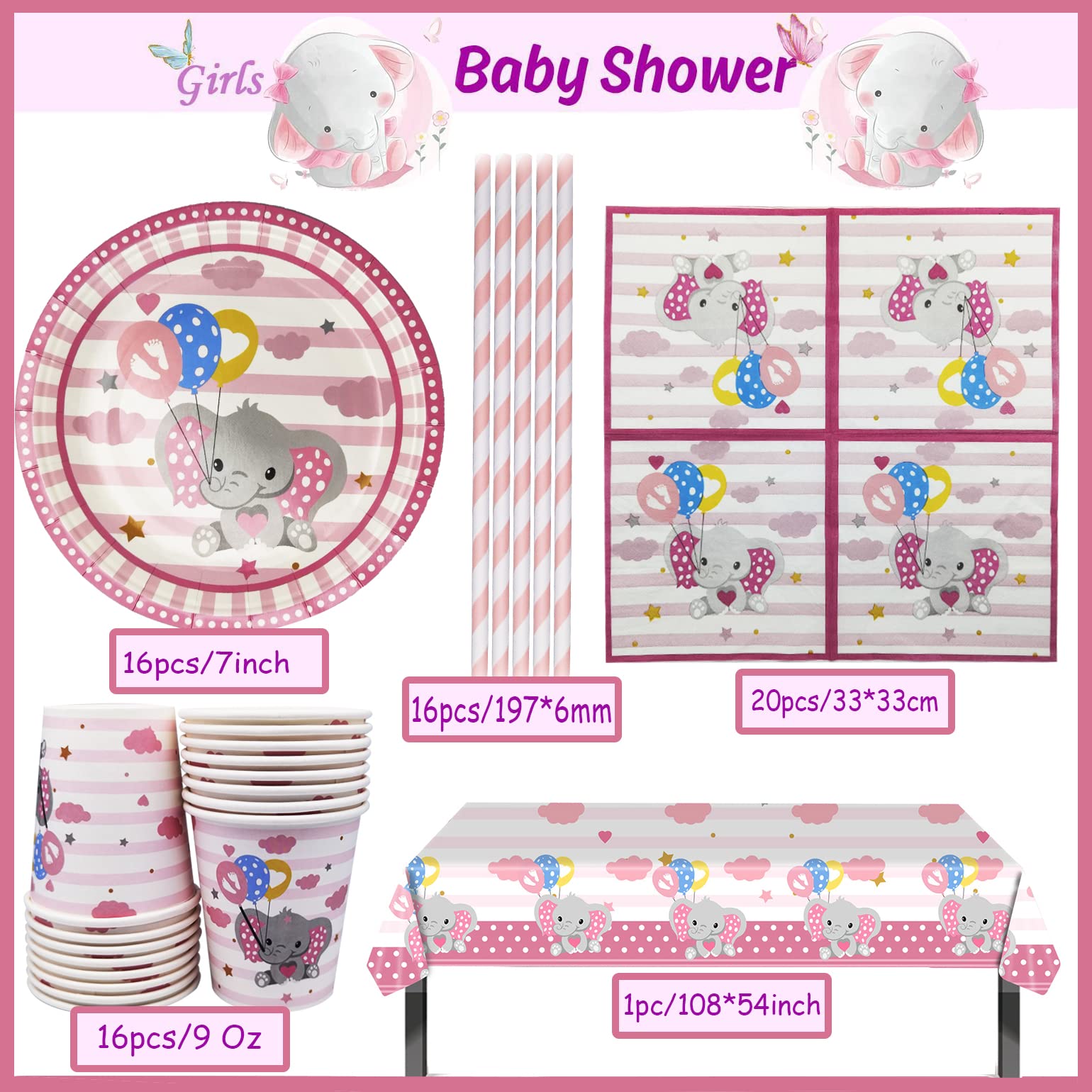 SHAMO Lot De 69 Assiettes En Carton Pour 16 InvitéS, Baby