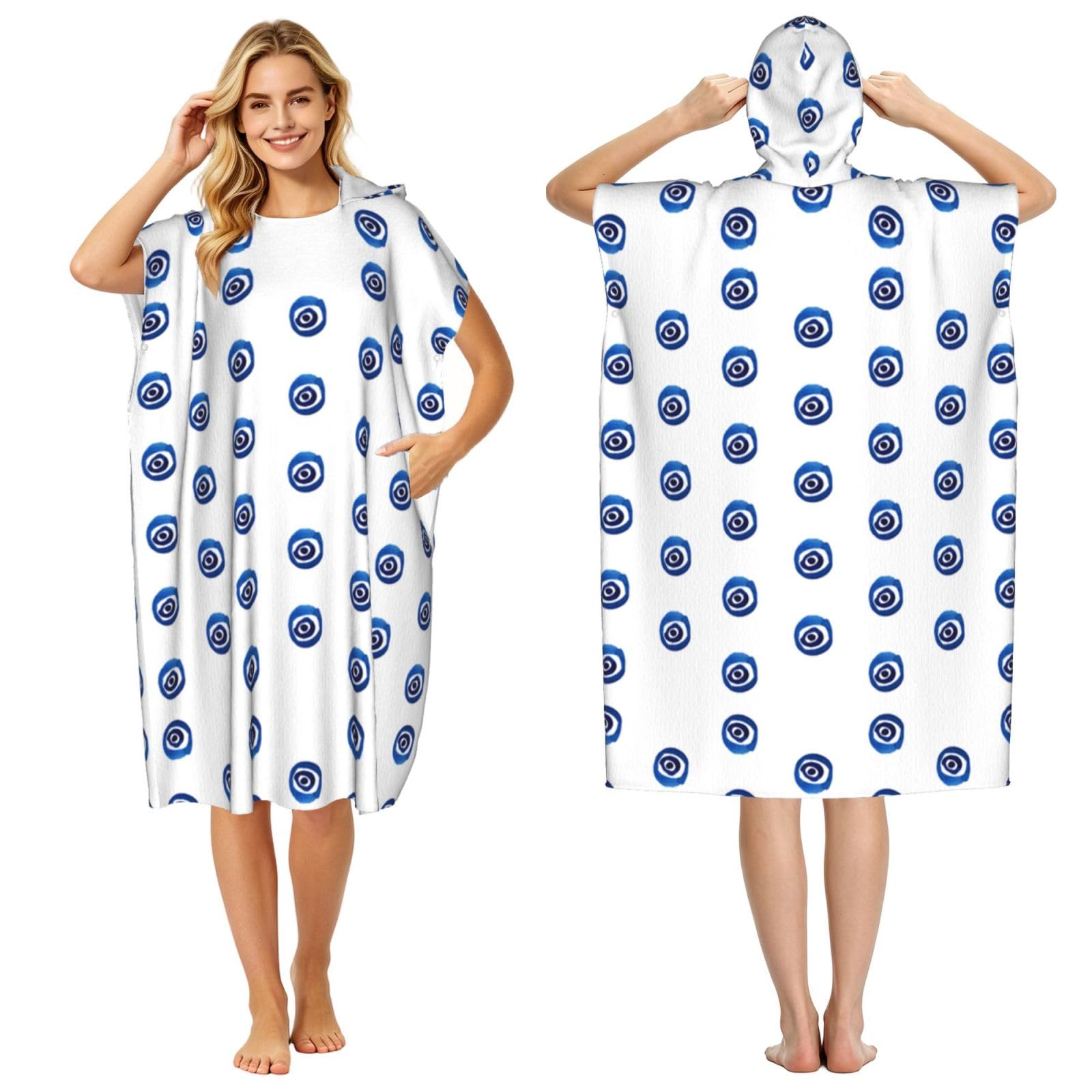 Poncho à capuche léger et absorbant avec motif imprimé mauvais yeux