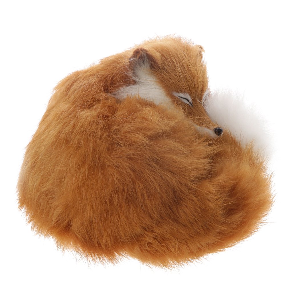 KESOTO Carino Realistico Sonno Volpe Vera Pelliccia Pelose Animale Interno Giallo Ornamento