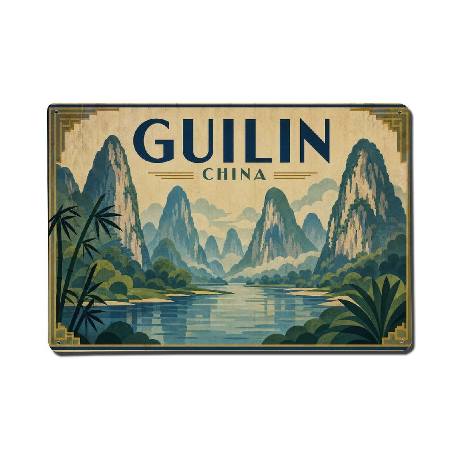 Travel Vintage China Guilin Metal Tin Sign Plaque Wall Decor for Cafe, Club Bar, Office, Garden Metal Poster 8x12Inch