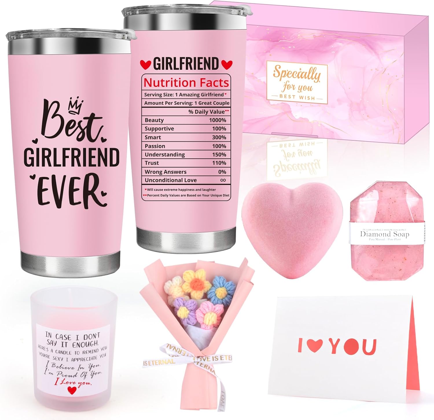 Valentines Day Gifts for Girlfriend, Birthday Gifts for Girlfriend Women Her, 1 Year Gifts for GF Anniversary, Best Girlfriend Ever Tumbler Gift Set, Coolest I Love You Presents, I Love My GF Couple