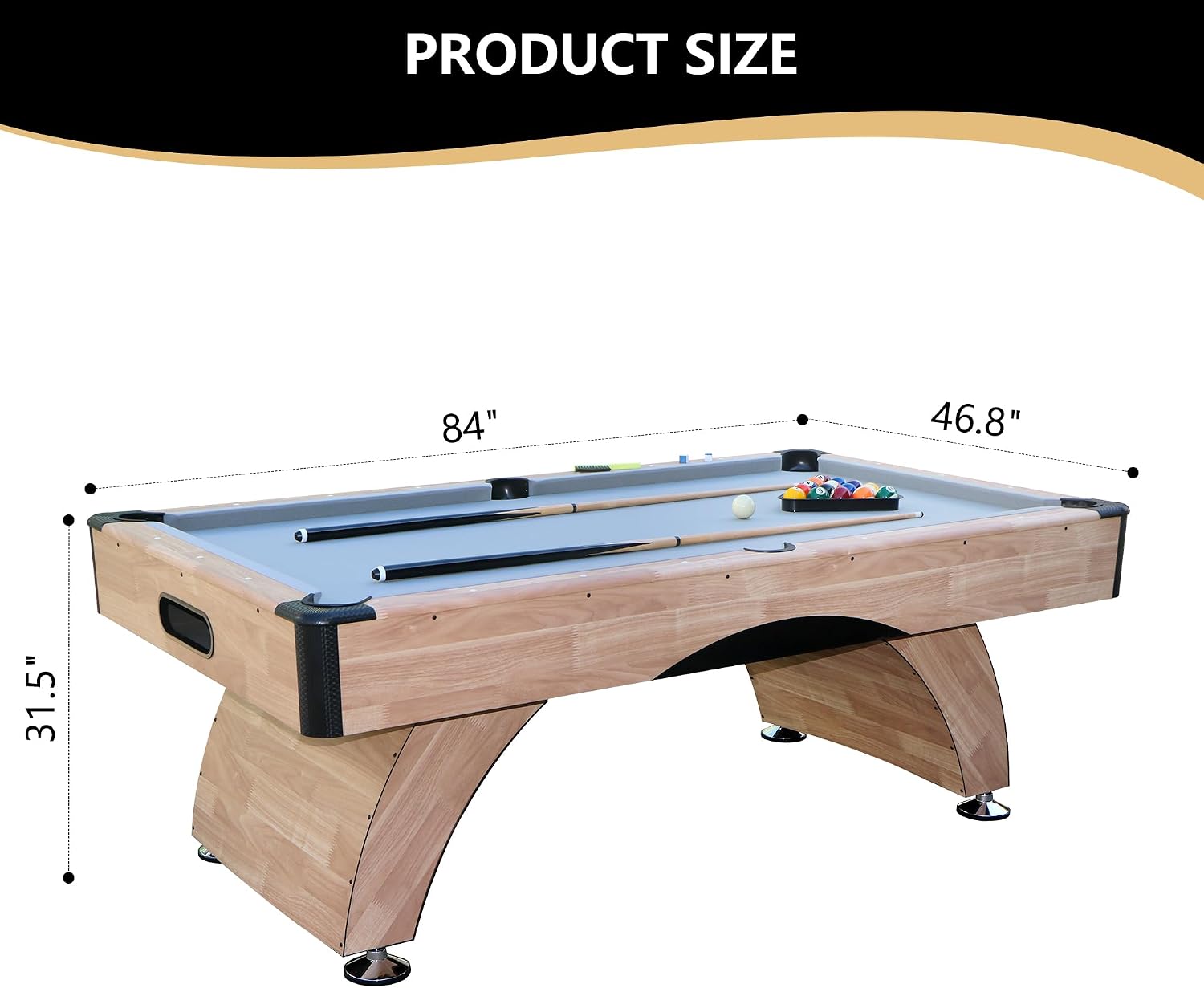 Billiard Table, 7 FT Pool Table with with Balls, Cues, Chalk, Brush and Triangle, Pool Table Set for Family Game Room, Adult Rrec Room, Basements, Man cave or Garage