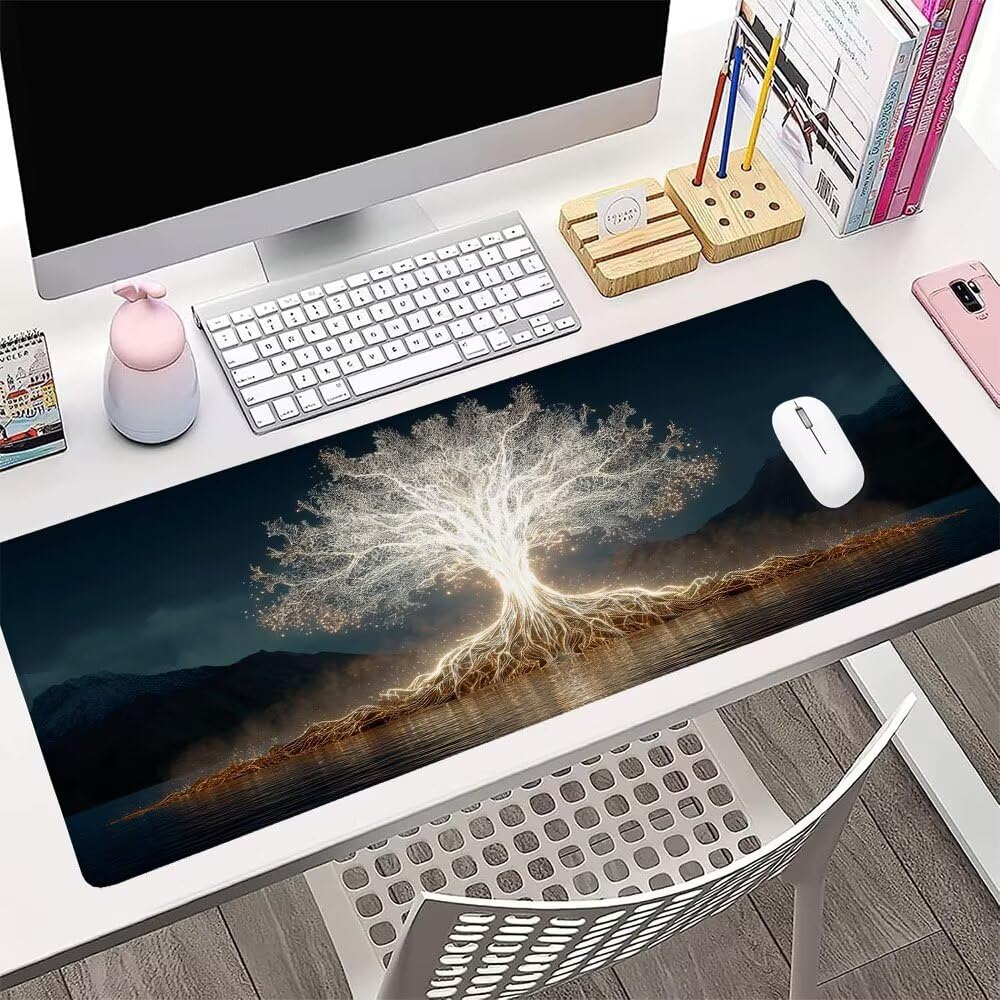 Alfombrilla de Mouse para Juegos, Nero, XXL, Antideslizante, Impermeable, Diseño de Albero, Extendido, Grande, 1200x600x3mm, para PC, Laptop, Ufficio, Famiglia d-450