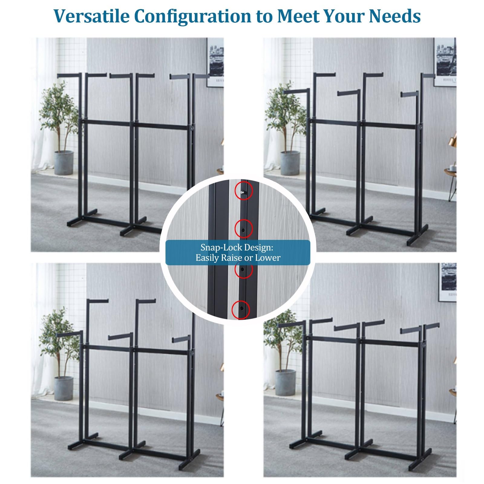 Estante de exhibición de ropa de metal de 6 brazos, altura ajustable de 116 a 160 cm, estante comercial resistente para ropa para el hogar y tienda minorista