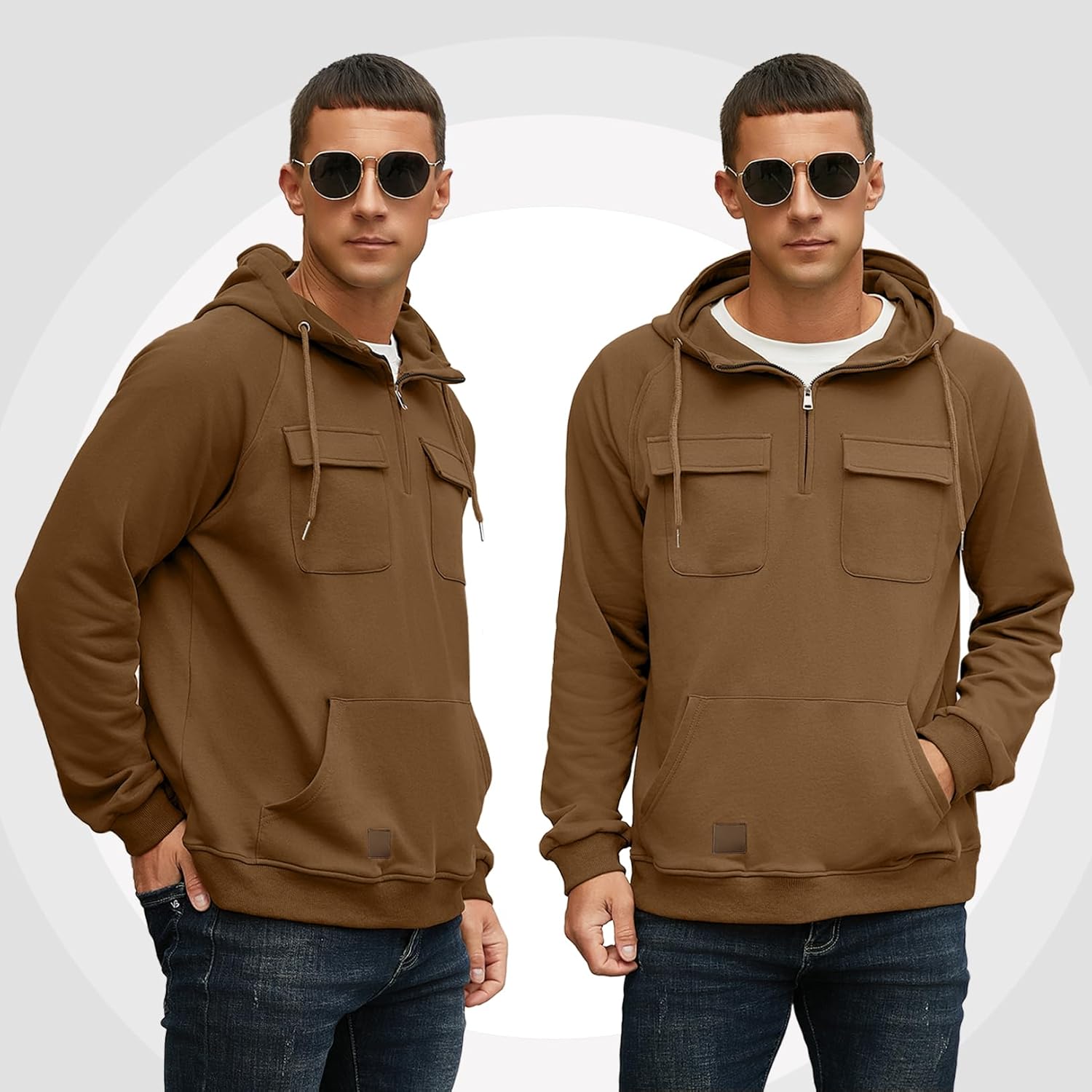 Lepunuo Men's Cargo Hoodies Quarter Zip Sweatshirts Tactical Pullover Casual Gym Athletic Loose Hooded Sweatshirts - Image 4