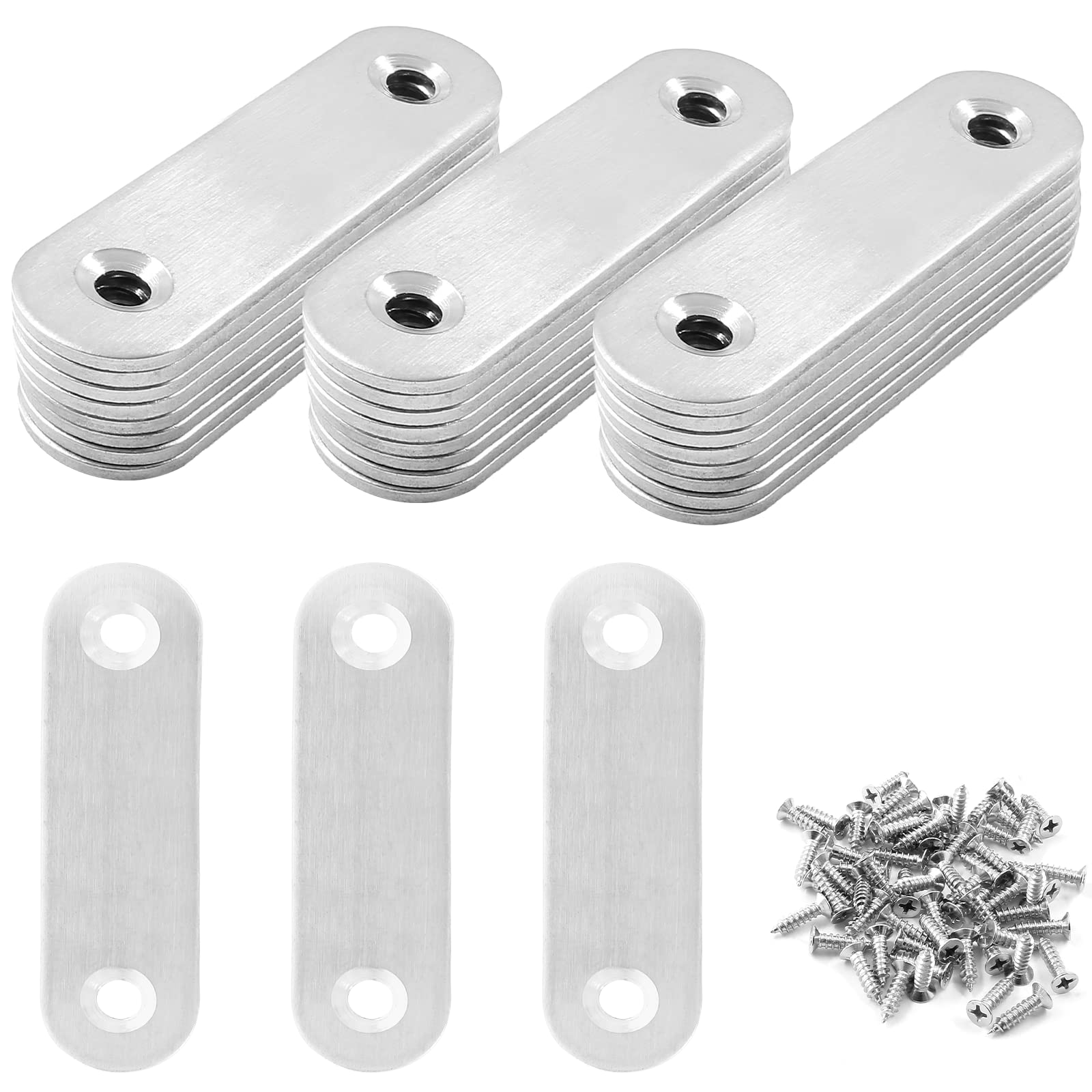 Jiozermi 24 Pcs Straight Brace, 2.4" x 0.6", Stainless Steel Silver