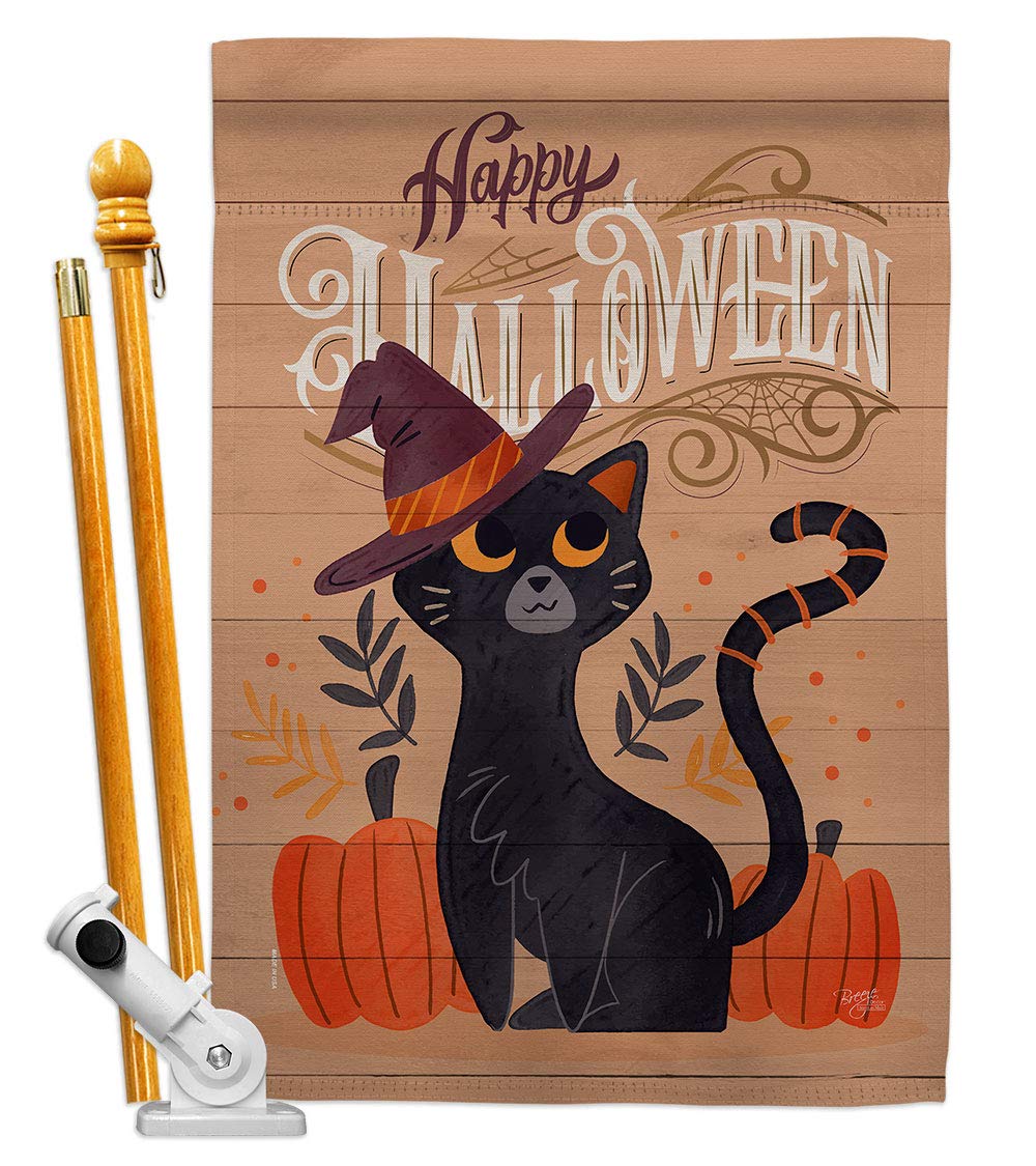 Halloween Decorations Outdoor Wooden Stand Bracket Flag Set Poles for Outside Wood Rod Banner Wall House Poster Jack Tapestry Roof Sign Witchy Cat Porch Decor, Fall Gifts Made in USA-image-7