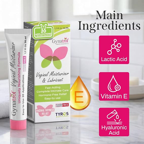 Gynatrof Vaginal Moisturizer Long-Lasting Gel with Hyaluronic Acid & Lactic Acid, Daily Hydration for Relief of Dryness, Itching & Irritation, Hormone-Free Intimate Care, Feminine Health, 1.7 fl oz
