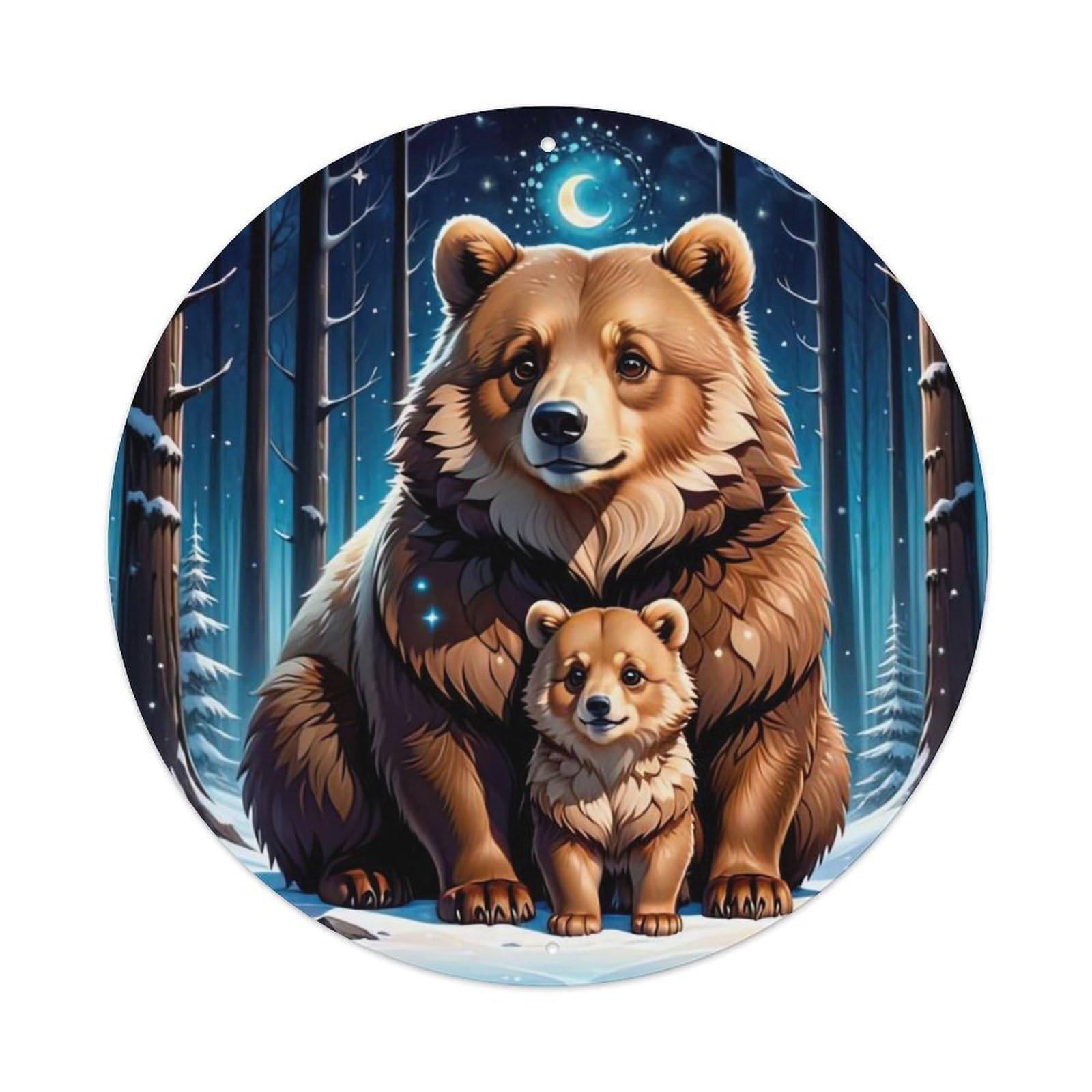 Wildlife Artwork Brown Bear And Its Cub Vintage Metal Tin Sign Plaque Wall Decor for Cafe, Club Bar, Office, Garden Metal Poster 8x8Inch