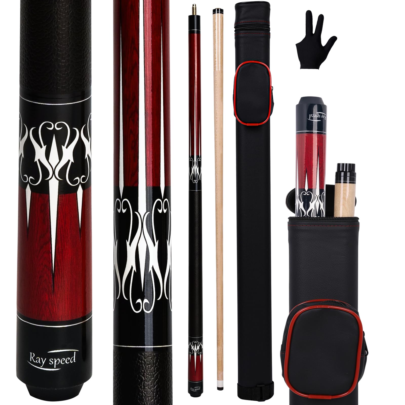 Ray speed Pool Cue Stick Low Deflection Shaft Billiard Cue Stick with Hard Case 19-20 oz Professional Pool Stick (Red, 19 oz)