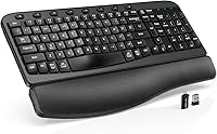 Vista 13 de Combo de teclado y mouse inalámbricos – Tecla de onda ergonómica, reposa muñecas de cuero suave incorporado, 2.4G de tamaño completo, 8 teclas