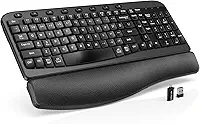 SABLUTE Teclado ergonômico sem fio com teclas Wave, descanso de pulso acolchoado