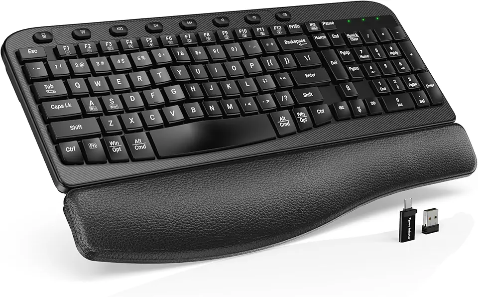 SABLUTE Teclado ergonômico sem fio com teclas Wave, descanso de pulso acolchoado