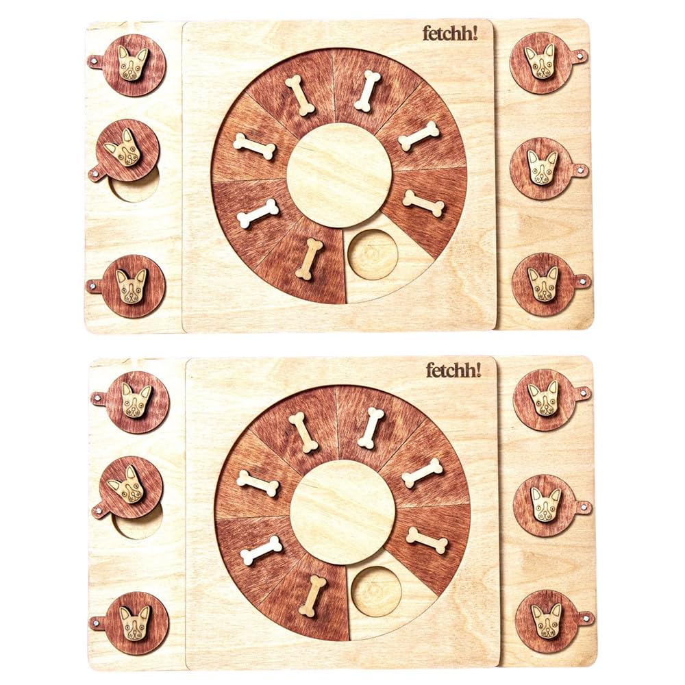 fetchh Interactive Treat Wooden Puzzle Toy for Dogs Brain and Exercise Training Game Non-Slip Slow Feeder Pet Pup Perroni Pizza (Pack of 2)