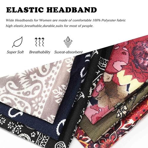 Miniatura 6 de Olbye Diademas anchas anudadas para mujer, bandas elásticas antideslizantes para el cabello, turbante de teñido anudado, bandas para la cabeza,