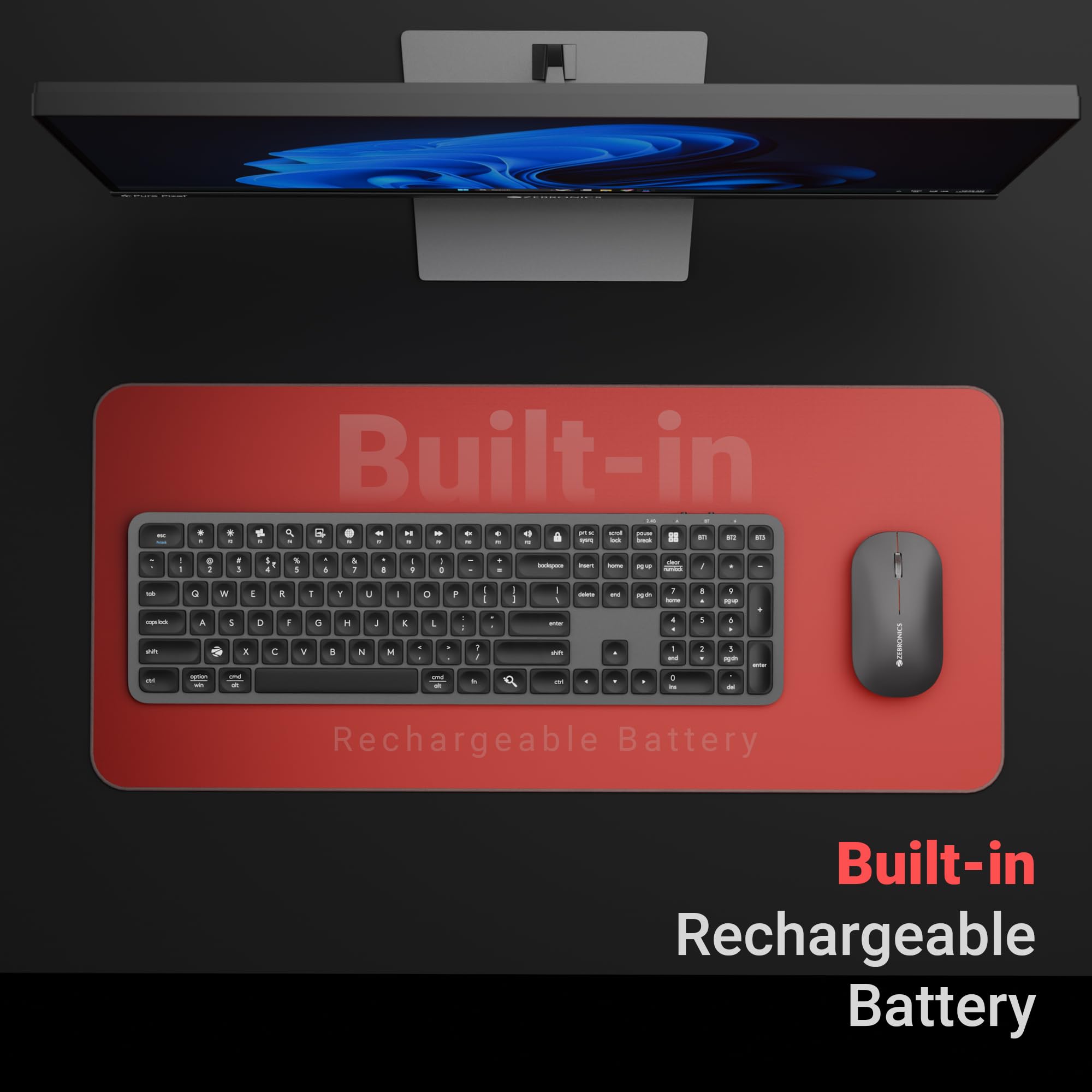 Zebronics Wireless Keyboard & Mouse Combo, 2.4GHz + Multi BT Toggle, Scissor Switch, Mac & Win Toggle, UV Coated Keys, Multimedia Keys, Upto 1600DPI, Type-C Charging, High Precision (Companion 5002) — Amazon image 7