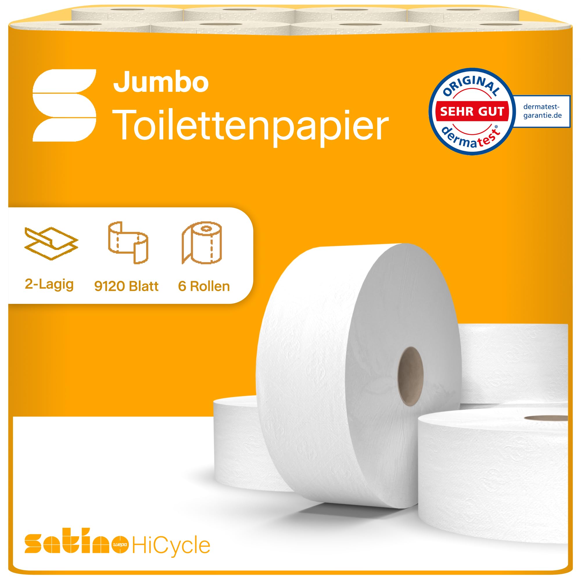Satino by WEPA Comfort Toilettenpapier Großrollen 2lagig - 6 Rollen mit je 380 Meter Klopapier in weiß - ideal für WCs mit vielen Nutzern