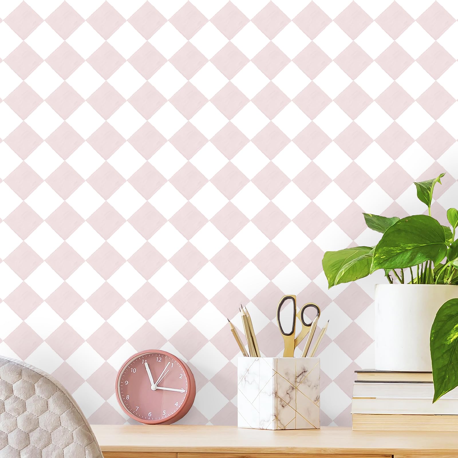 Safiyya Pink Wallpaper Geometric Checkered Peel and Stick Wallpaper Self Adhesive Removable Contact Paper Pink Check Wall Paper for Bedroom Nursery