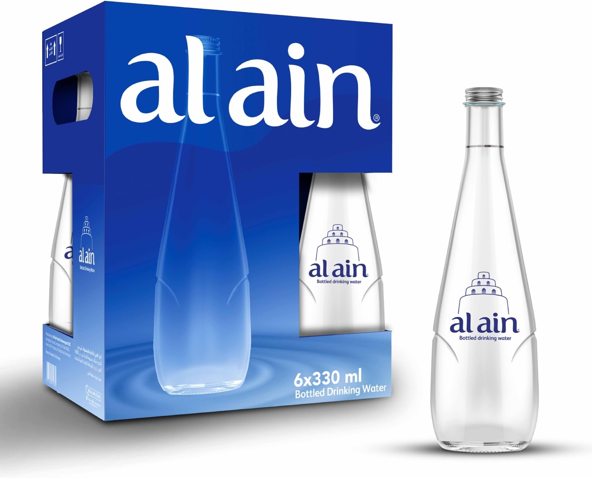Still Water 330ml, Pack of 6, Low Sodium Glass Bottled Water, Contemporary and Elegant Al Ain Water Bottles