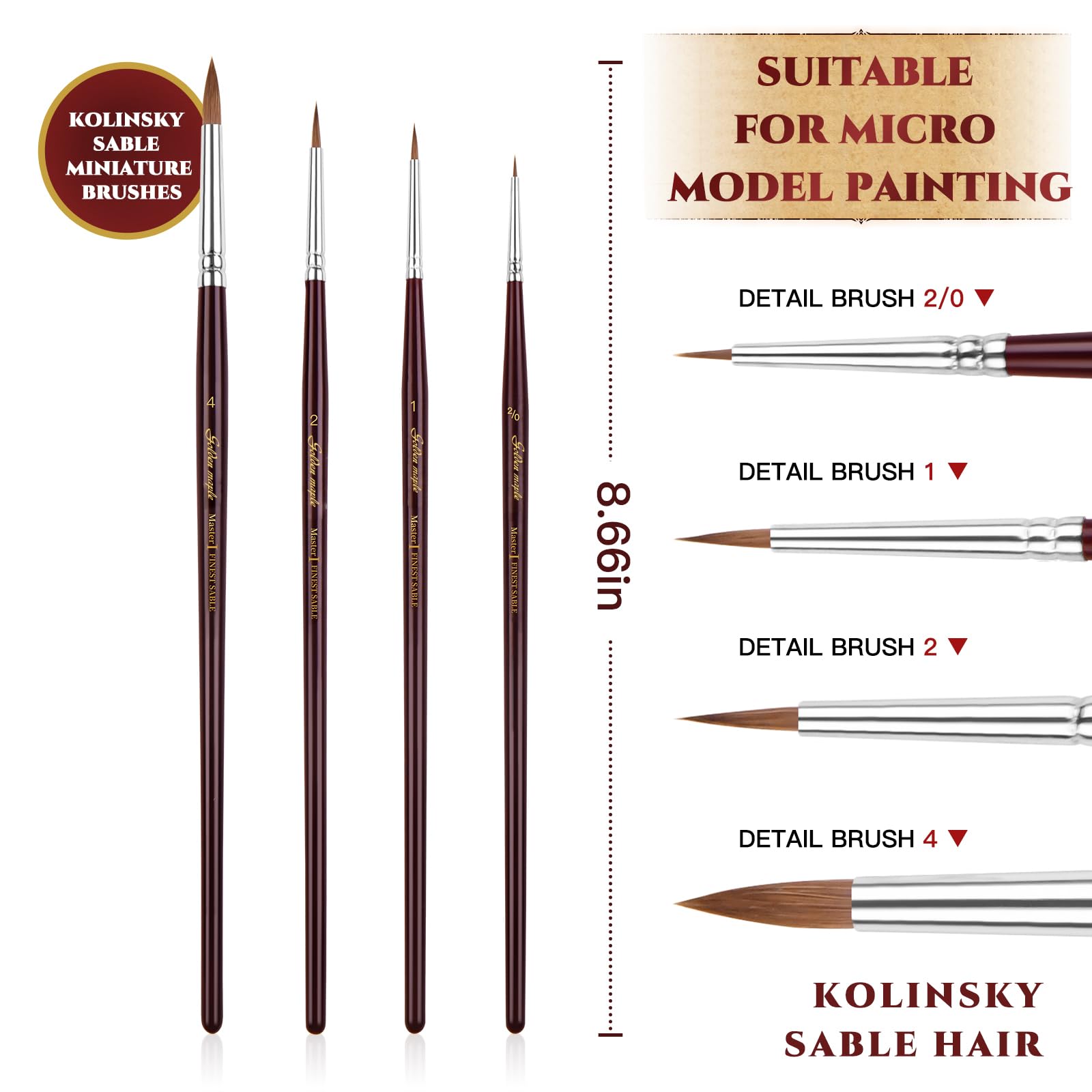 Kolinsky Sable Miniature Brushes Drybrushes for Miniature Set 7 pcs Paint Brushes for Miniature Oil Acrylics Model Paint Brushes #3, 5, 6