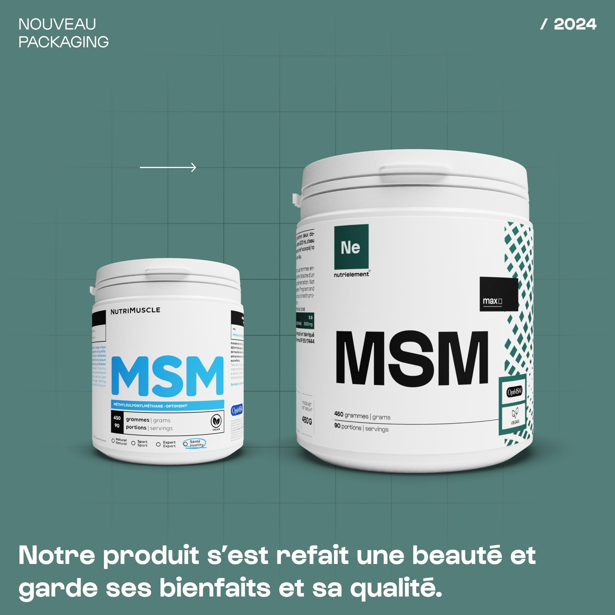 Nutrimuscle - MSM - OptiMSM® (MéthylSulfonylMéthane) pur à 99% - 150 gélules - 3075 mg par dose - Riche en soufre organique - Forte biodisponibilité - Alternantive soufre en poudre