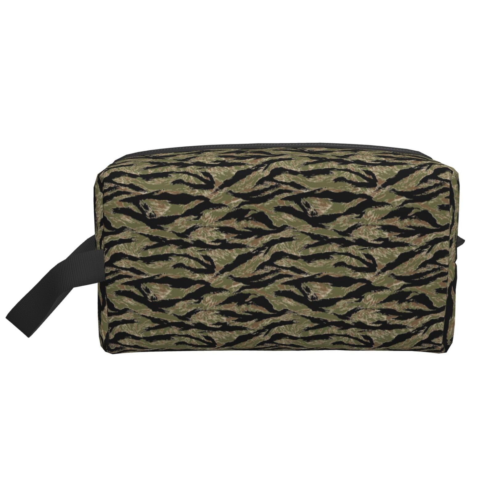 Ercgad Unisex White Tiger Stripe Camo Print Large Capacity Travel Toiletry Bag Cosmetic Pouch Daily Storage Makeup Case