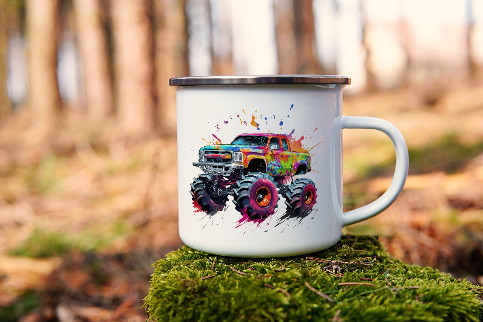 MAXIKIWI - Durable Enamel Coffee or Tea Camping Mug for Indoor Outdoor Use - Monster Truck - 350ml, Monster Truck 10 - Image 2