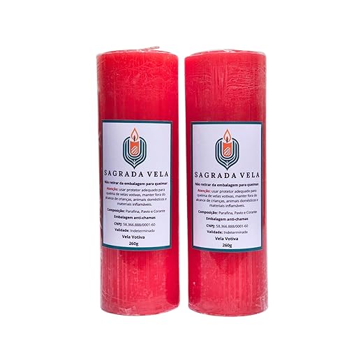 KIT C/2 VELAS VOTIVA 7 DIAS 260G SAGRADA VELA (VERMELHA)