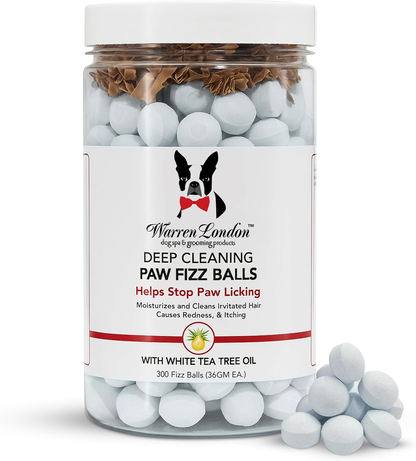 Warren London Deep Cleaning Paw Soak for Dogs – 300 Count Fizz Balls | Groomer-Size | Soothes Itchy, Irritated Paws with Seaweed, Tea Tree Oil & Aloe | Anti-Lick Paw Relief & Easy 5-Minute Spa