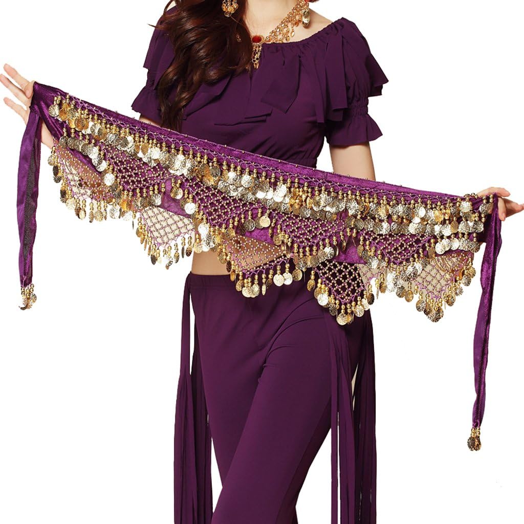 Wuchieal Women's Sweet Bellydance Hip Scarf with Gold Coins Skirts Wrap Noisy