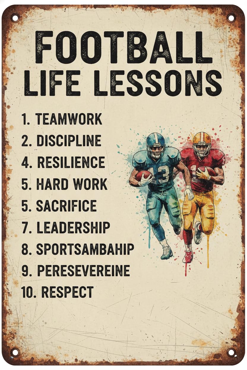 Inspirational Football Life Lessons Tin Sign, 8x12 Inch