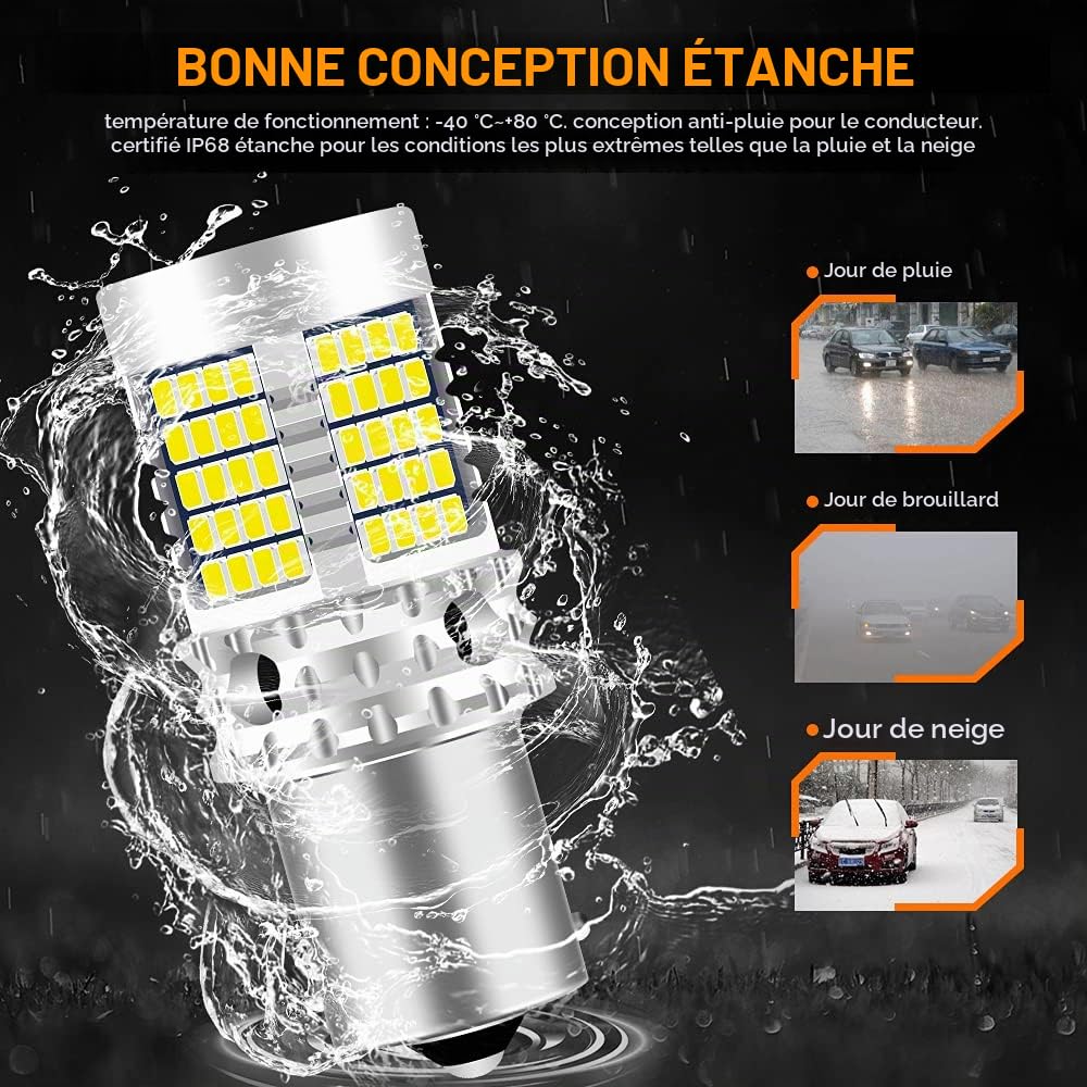 2PCS ampoule p21w led canbus anti erreur, 1156 BA15S ampoule voiture led brillant 89 SMD 12V Convient aux feux de recul (Blanc)