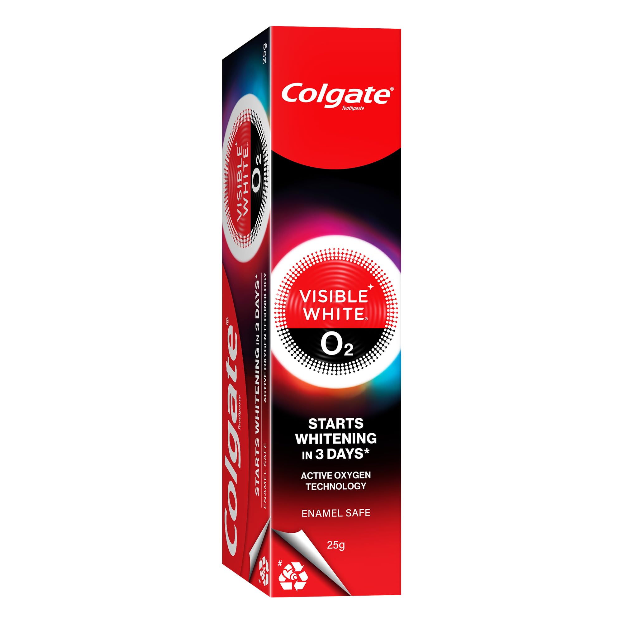 Colgate Visible White O2 Teeth Whitening Toothpaste (25g) for Noticeably Whiter Teeth Starting in 3 Days with Active Technology, Enamel Safe & Fresh Breath