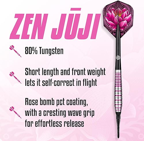 Miniatura 4 de Shot! Zen Juji - Juego de dardos de punta suave 80% tungsteno profesional, hecho en Nueva Zelanda - Vuelos de dardos diseñados para mujeres y