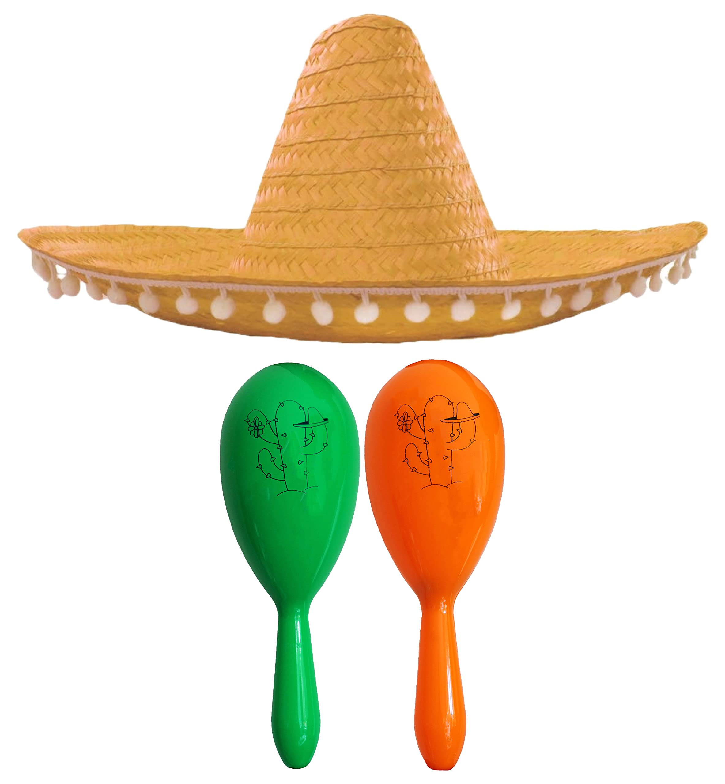 Mexican Fancy Dress Accessory Set - Mexican Sombrero With 2x Maracas - Perfect for Mexican Fancy Dress Costumes Senorita Bandit Mariachi Cinco De Mayo Fancy Dress