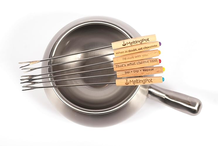 The Official Melting Pot 8-piece Fondue Set -2 Qt. Stainless Steel Pot with liner and 6 Fondue Forks for Cheese, Chocolate & Broth.