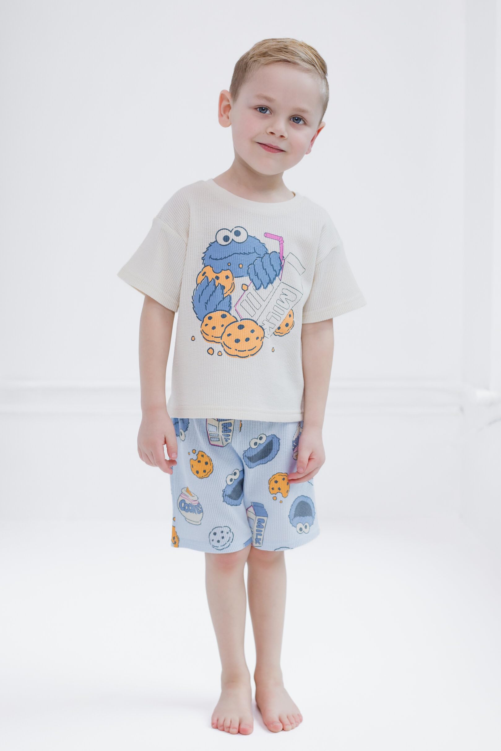 Sesame Street Waffelstrick-T-Shirt und Shorts, Outfit-Set, Neugeborene bis kleine Kinder, Größen (0–3 Monate – 5)