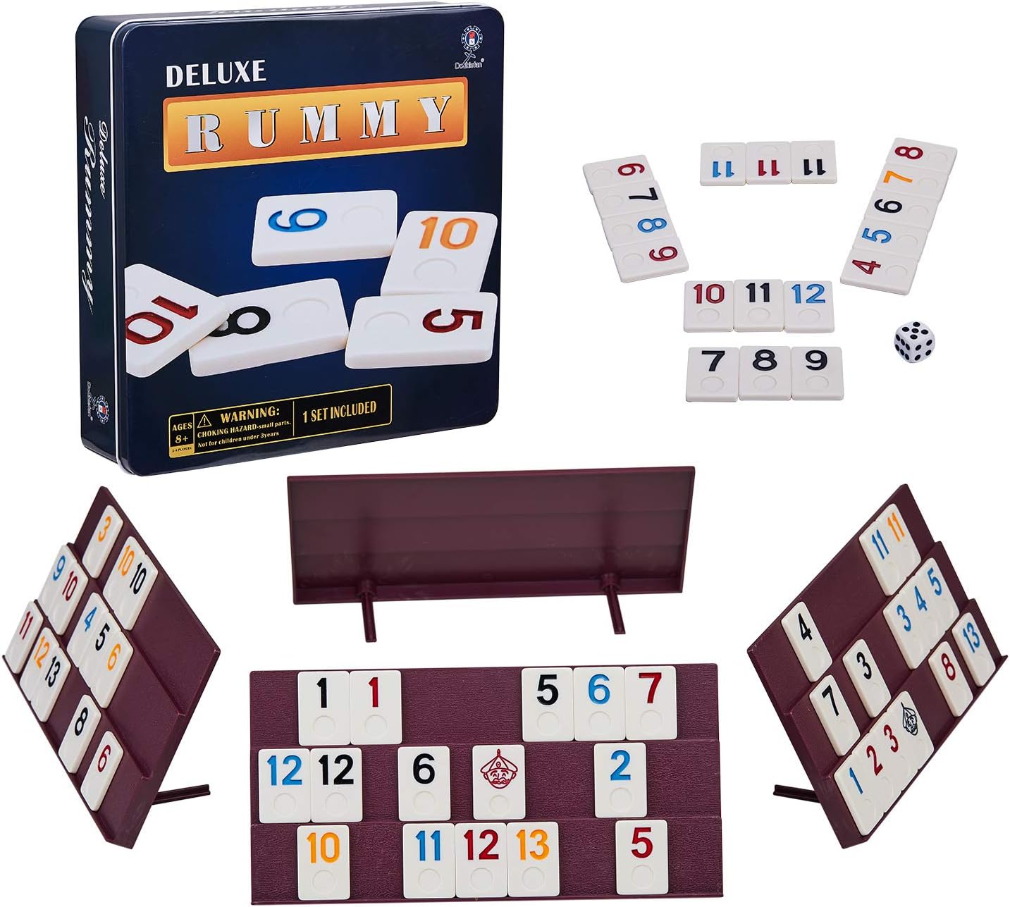 Rummy 106 Tiles, Rummy with 4 Sturdy Racks& Instructions, Rummy Tiles