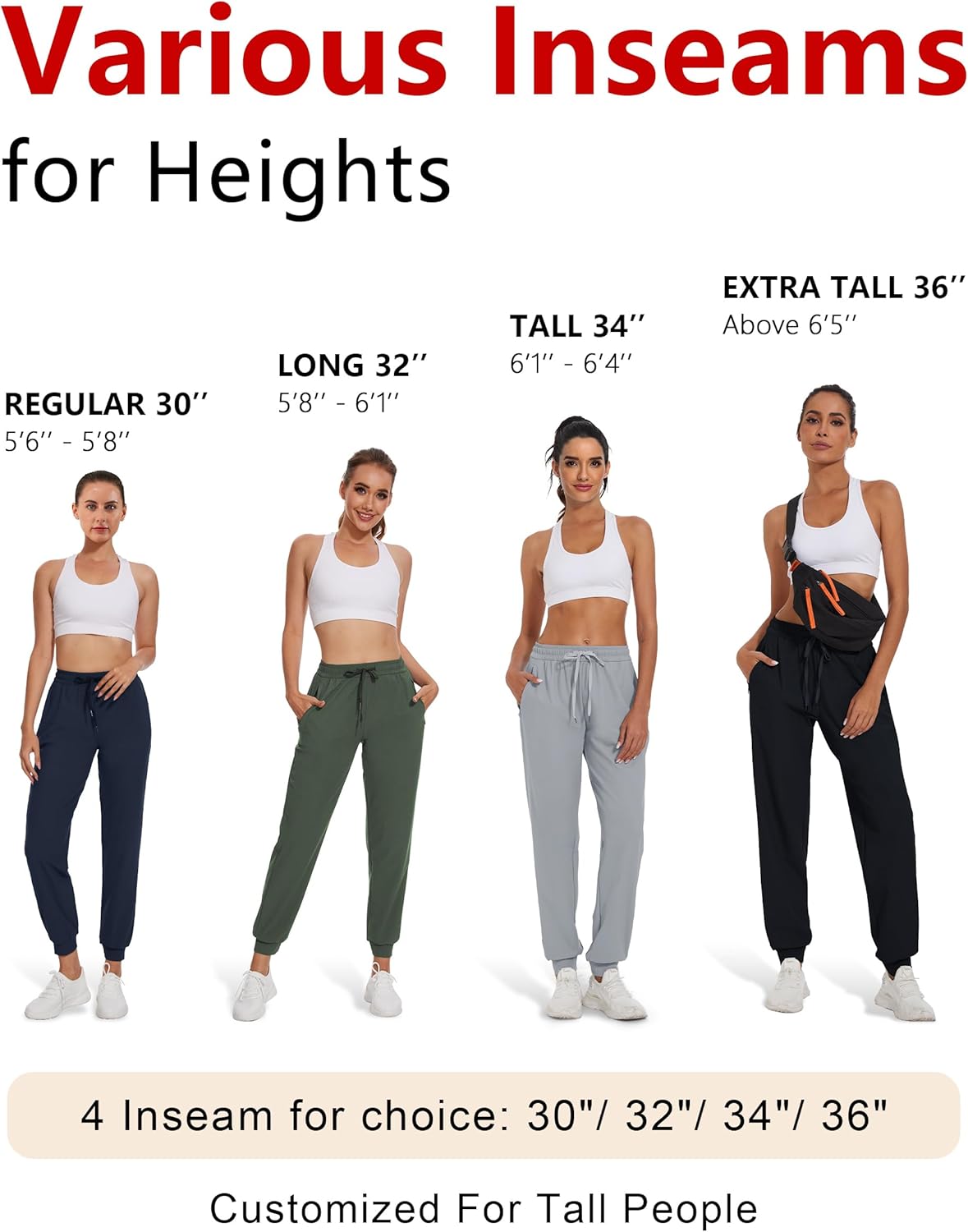 SEVEGO Women's 30"/32"/34"/36" Tall Inseam Joggers Lightweight Sweatpants Zipper Pockets Athletic Workout Lounge Pants - Image 7