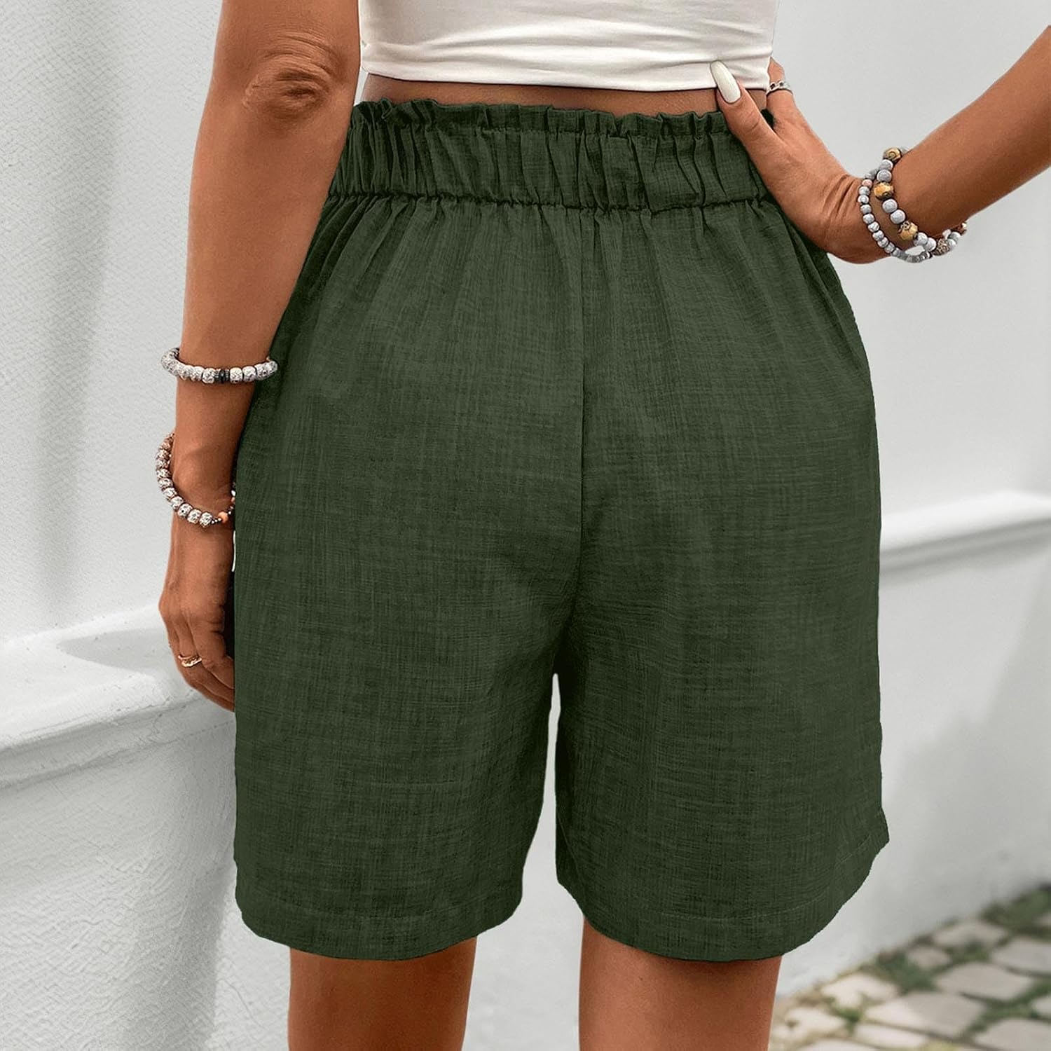 Linen Shorts Women 2026 High Waisted Bermuda Shorts Dressy Pleated Shorts with Pockets Casual Comfy Summer Pants