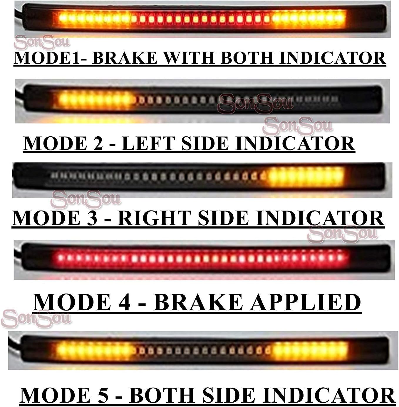 8-inch PVC LED SMD Flexible Strip Tail Light Bike Brake Light with Turn Indicator Signals -Yamaha SZ-S (Red)|Set of 1