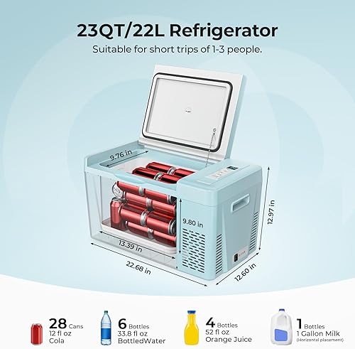 Vista 19 de BougeRV - Congelador portátil para coche, 12 V, refrigerador, compresor de coche, 12/24V CC 110~240 Volt CA,-7°F - 50°F Gris