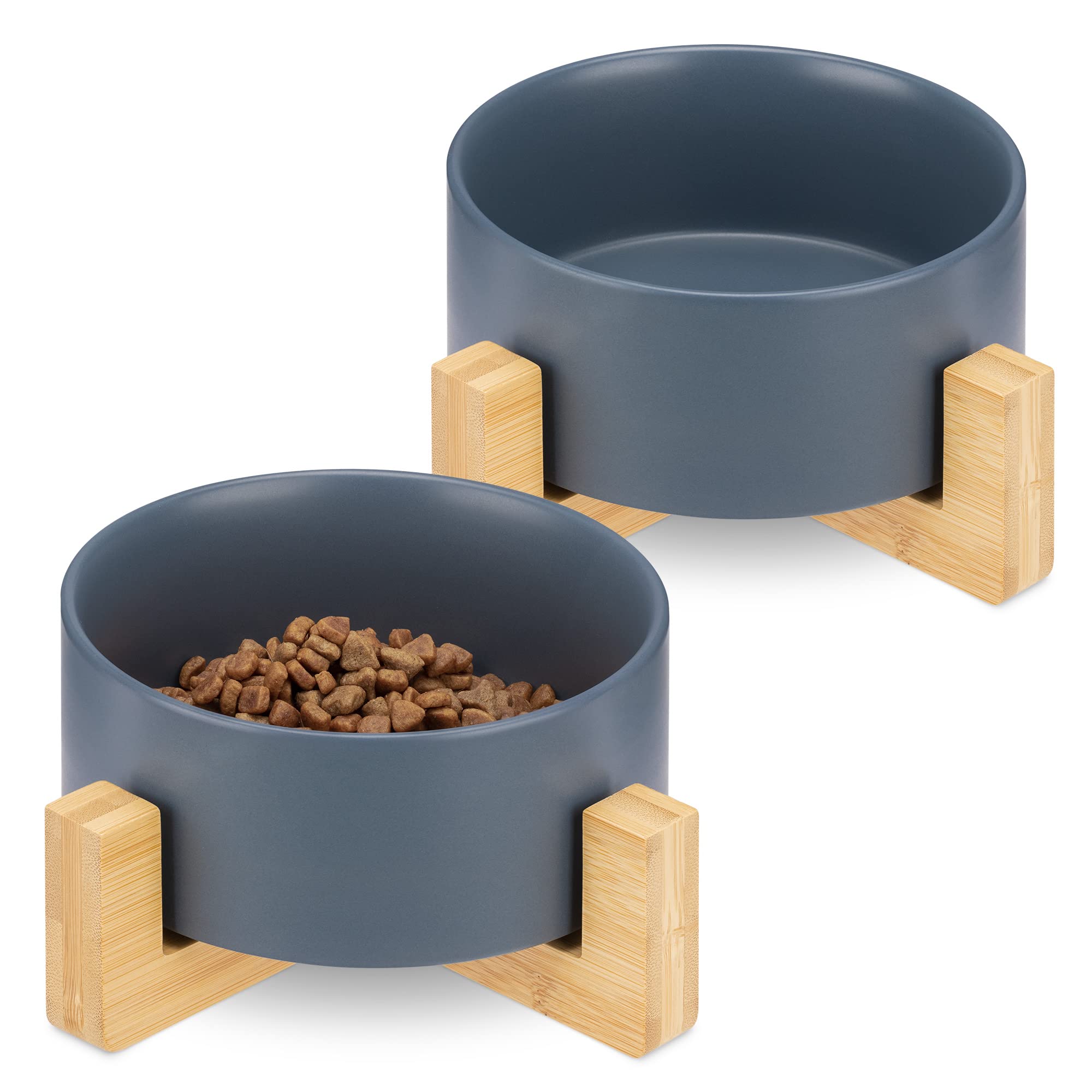 Set 2 Ciotole Rialzate Per Cani E Gatti Navaris | In Ceramica E Bambù | Design Scandinavo Grigio - Foto 6