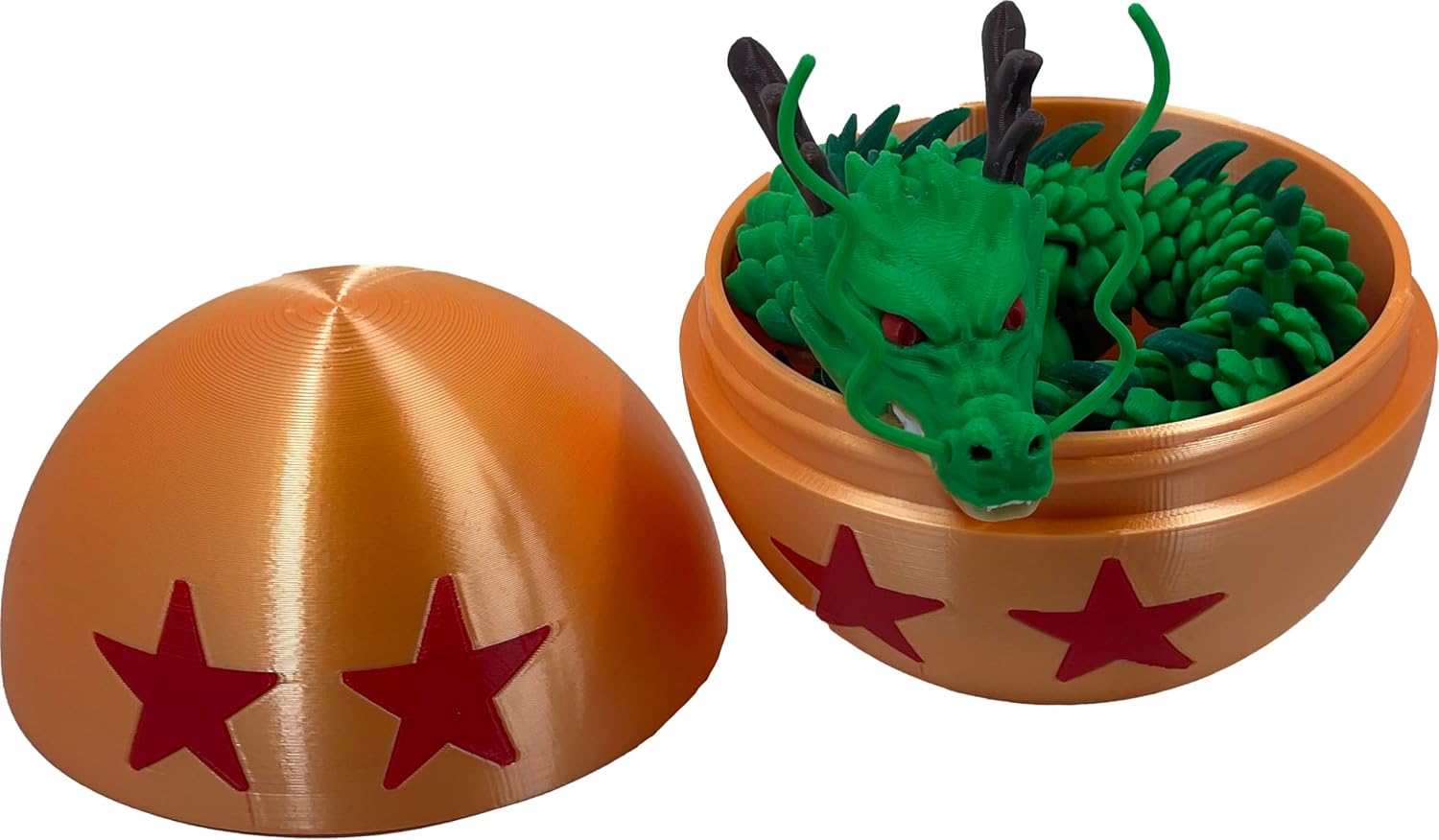 17.5 Inch Articulating Shenron Dragon Toy and 7 Inch Junior Shenron Dragon Inside Surprise 4 Star Ball/Egg, Green, Gold, Orange, Red, Black, and Brown (Large Dragon w/Ball)