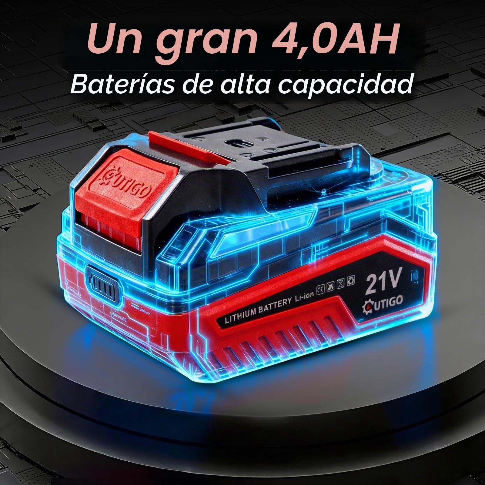 OUTIGO Cortacésped inalámbrico, batería de 21 V (4 Ah), 4 Cuchillas, Mango telescópico Ajustable, desbrozadora de batería para jardinería
