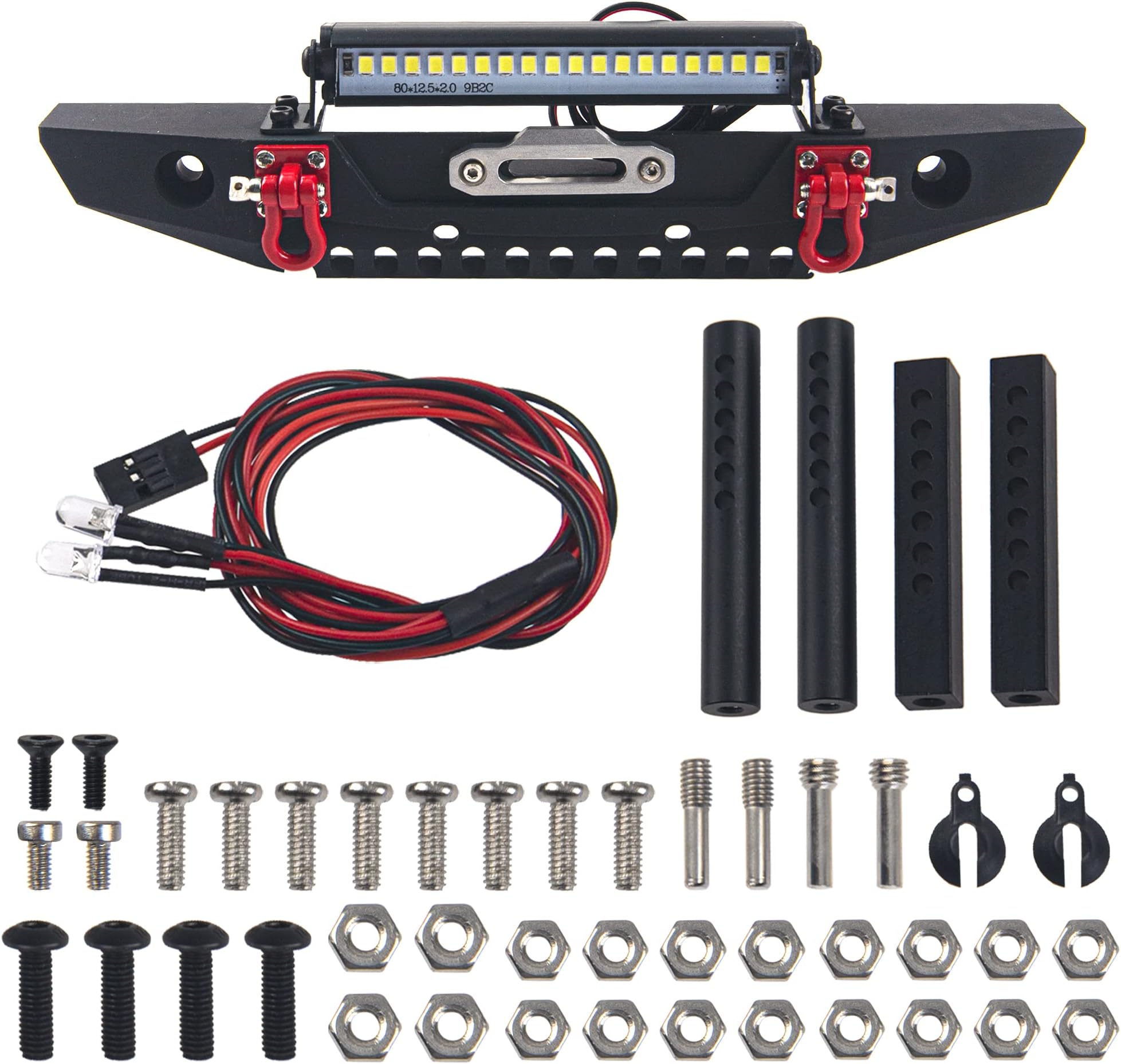 ShareGoo Metal Front Bumper with Lights Bar Tow Trailer Compatible with Traxxas TRX-4 Axial SCX10 90046 90047 SCX10 II 1/10 RC Crawler Car