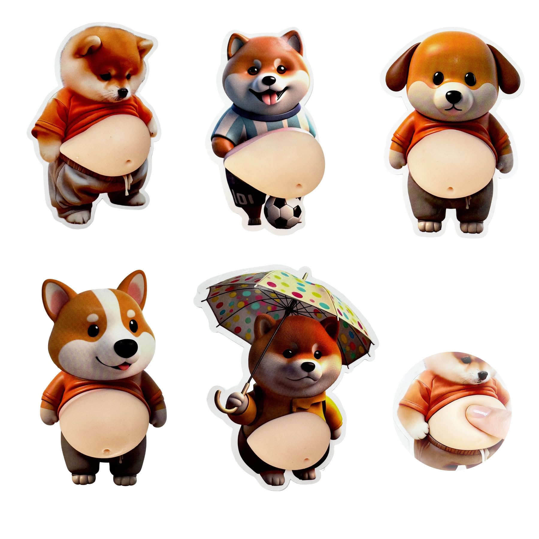 Evbyws 3D立体 シール ぷにぷに 犬 5枚セット お腹 シール 柔らかい かわいい スクイーズデコレーション 褒美 スマホ ウォーターボトル装飾用 手帳用 日記帳用 车用 手芸用品